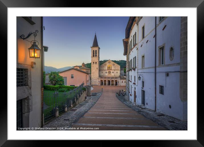 Spoleto, Santa Maria duomo cathedral at sunset. Umbria, Italy. Framed Mounted Print by Stefano Orazzini