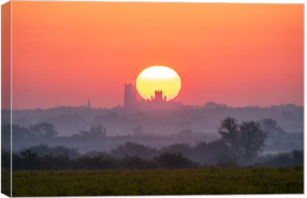 Sunrise behind Ely Cathedral, 29th April 2024 Canvas Print by Andrew Sharpe