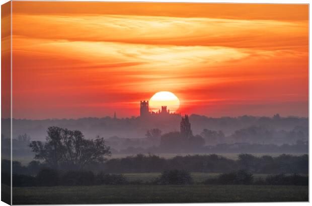 Sunrise behind Ely Cathedral, 30th April 2024 Canvas Print by Andrew Sharpe