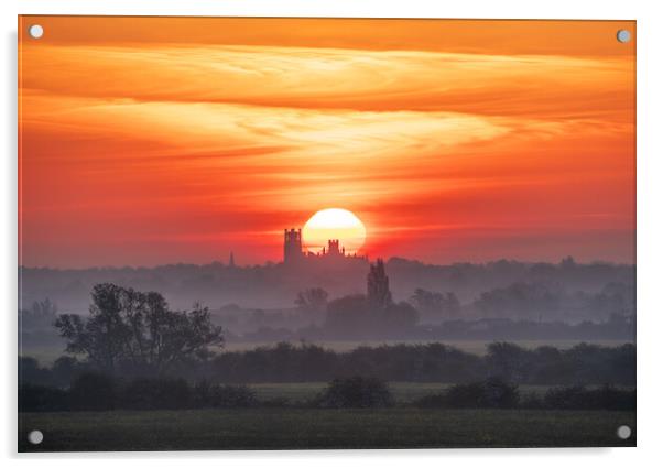 Sunrise behind Ely Cathedral, 30th April 2024 Acrylic by Andrew Sharpe