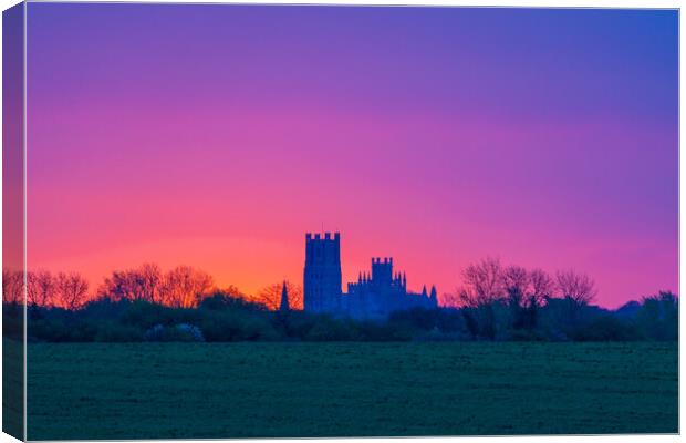 Dawn behind Ely Cathedral, 6th April 2024 Canvas Print by Andrew Sharpe