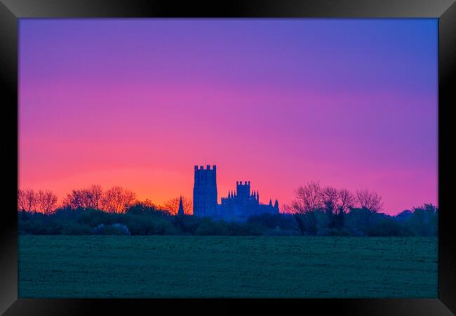 Dawn behind Ely Cathedral, 6th April 2024 Framed Print by Andrew Sharpe