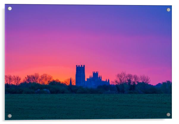 Dawn behind Ely Cathedral, 6th April 2024 Acrylic by Andrew Sharpe