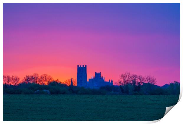 Dawn behind Ely Cathedral, 6th April 2024 Print by Andrew Sharpe