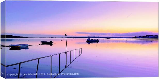 Mudeford Bay Sunset Reflection Canvas Print by Les Schofield
