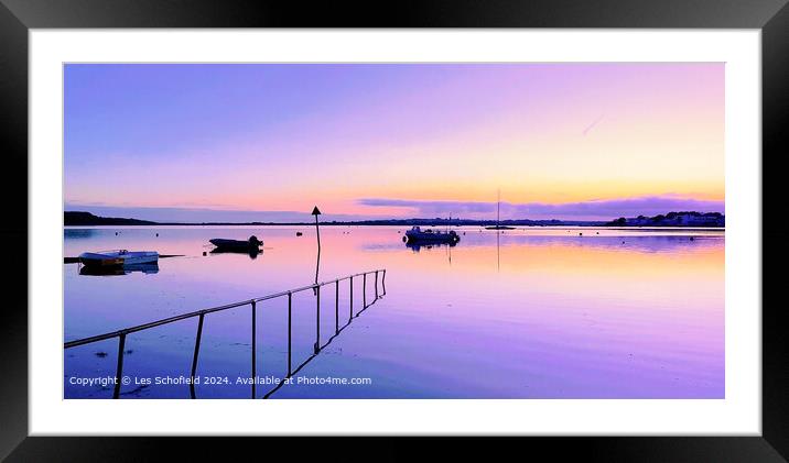 Mudeford Bay Sunset Reflection Framed Mounted Print by Les Schofield