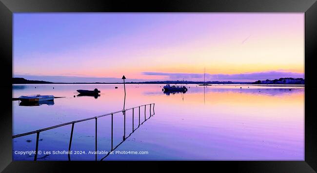 Mudeford Bay Sunset Reflection Framed Print by Les Schofield