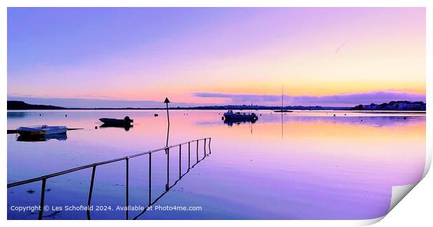 Mudeford Bay Sunset Reflection Print by Les Schofield