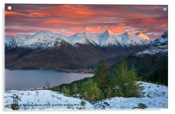 Five Sisters of Kintail Sunset Acrylic by John Henderson
