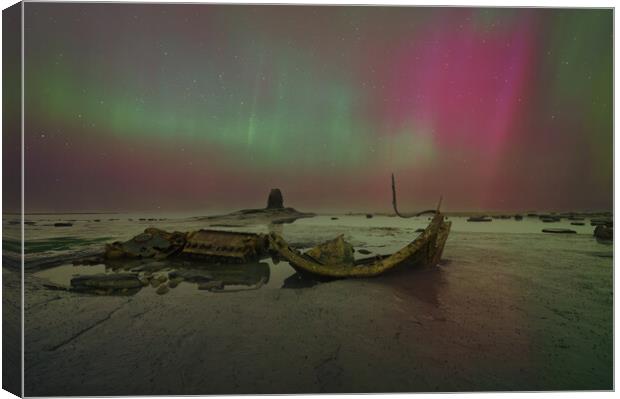 Aurora Lights Shipwreck Landscape Canvas Print by Kevin Winter