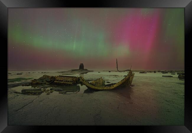 Aurora Lights Shipwreck Landscape Framed Print by Kevin Winter
