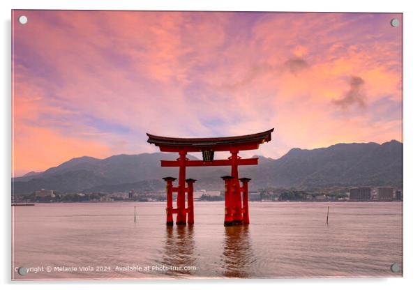 Floating Torii Gate Sunset Acrylic by Melanie Viola