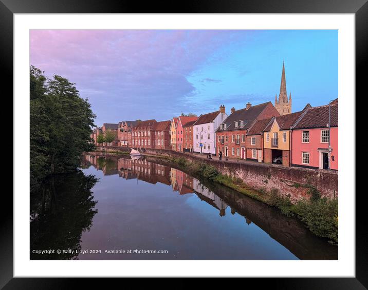Pastel Cityscape Norwich River Framed Mounted Print by Sally Lloyd