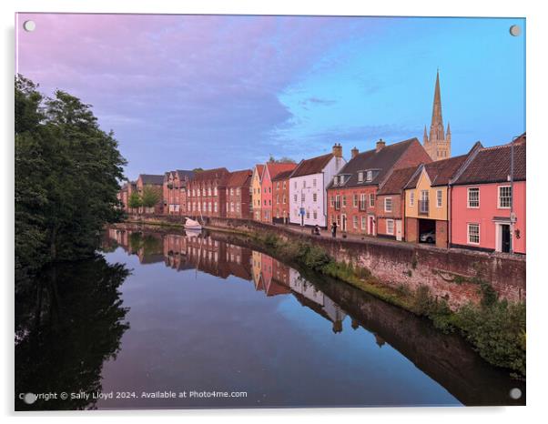 Pastel Cityscape Norwich River Acrylic by Sally Lloyd