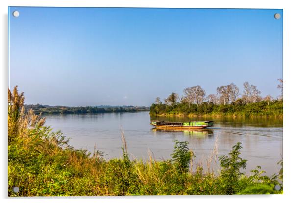Wooden Boat on Mekong River Acrylic by Kevin Hellon