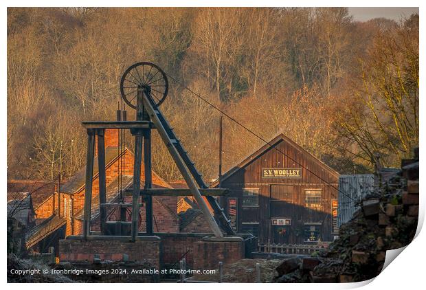Sunrise over a frosty Victorian mine Print by Ironbridge Images