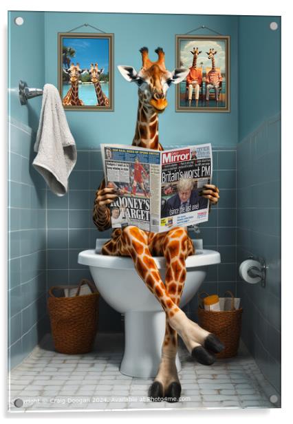Giraffe on the Toilet Reading Newspaper Acrylic by Craig Doogan
