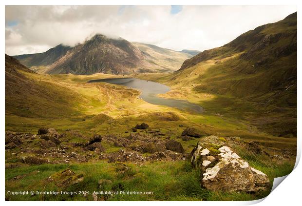 Lynn Idwal in the early morning Print by Ironbridge Images