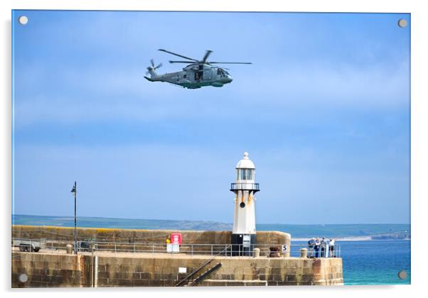 Merlin Helicopter St Ives Acrylic by Alison Chambers
