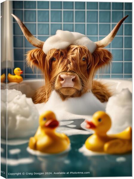 Highland Cow Bubble Bath Canvas Print by Craig Doogan