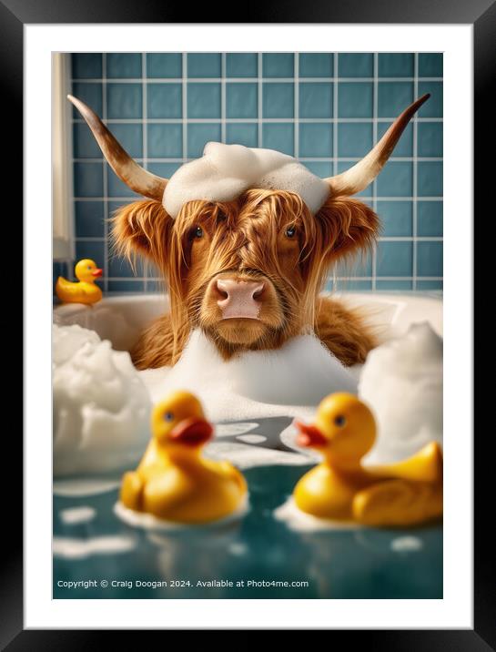 Highland Cow Bubble Bath Framed Mounted Print by Craig Doogan