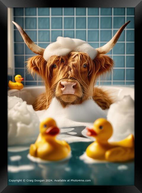 Highland Cow Bubble Bath Framed Print by Craig Doogan