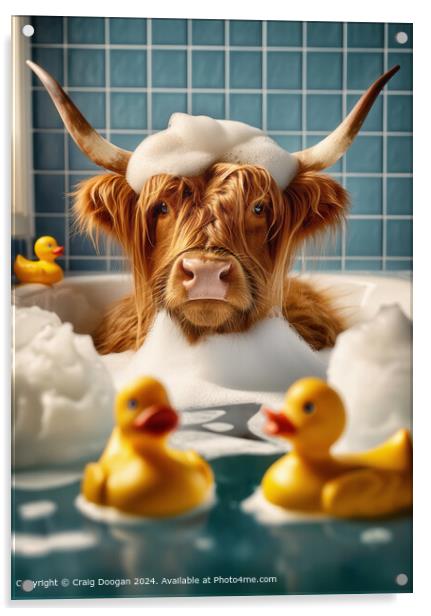 Highland Cow Bubble Bath Acrylic by Craig Doogan