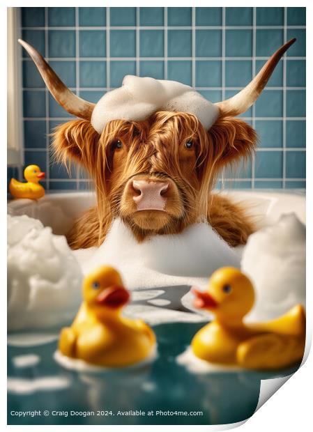 Highland Cow Bubble Bath Print by Craig Doogan