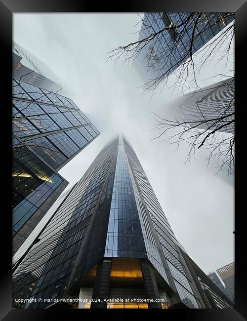 Foggy Skyscraper Cityscape Framed Print by Marios Myrianthous