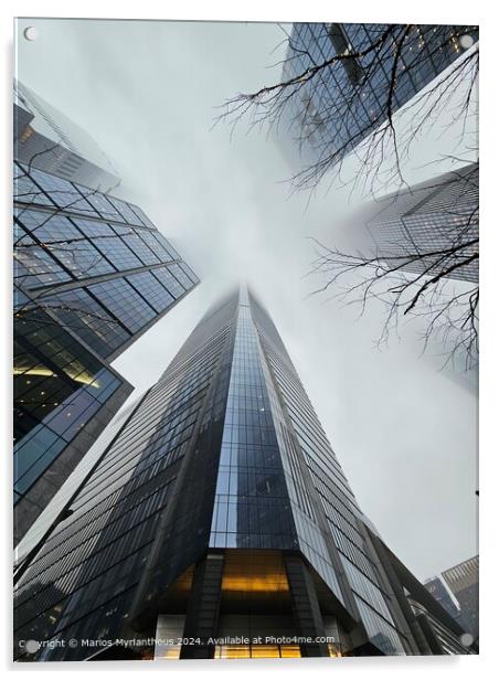 Foggy Skyscraper Cityscape Acrylic by Marios Myrianthous
