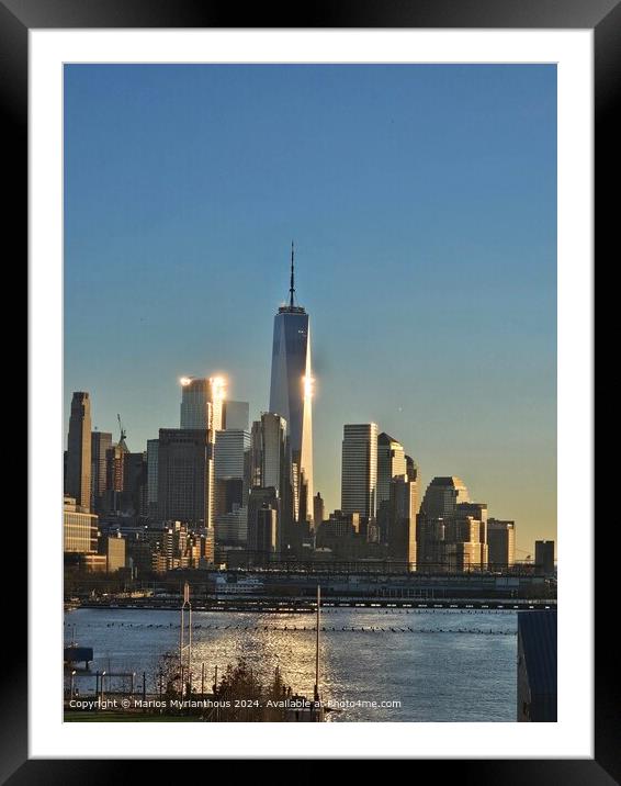 Manhattan Skyline Waterfront Framed Mounted Print by Marios Myrianthous