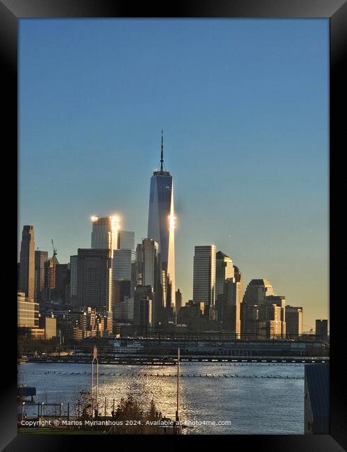 Manhattan Skyline Waterfront Framed Print by Marios Myrianthous