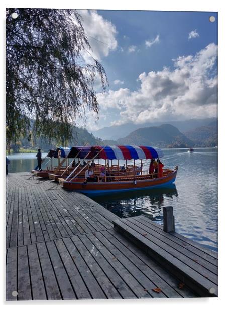 Bled Island Boats Acrylic by Vesna Sipec