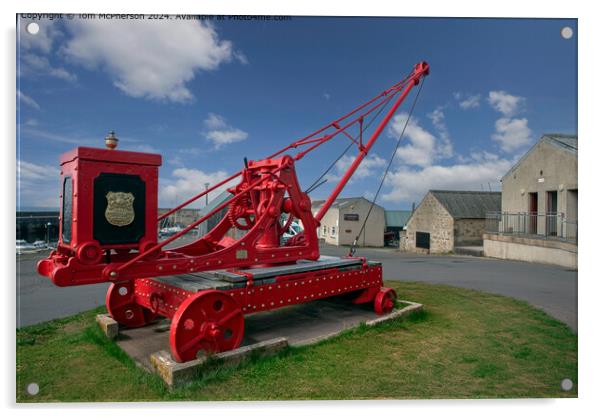 Hopeman Harbour Crane Acrylic by Tom McPherson