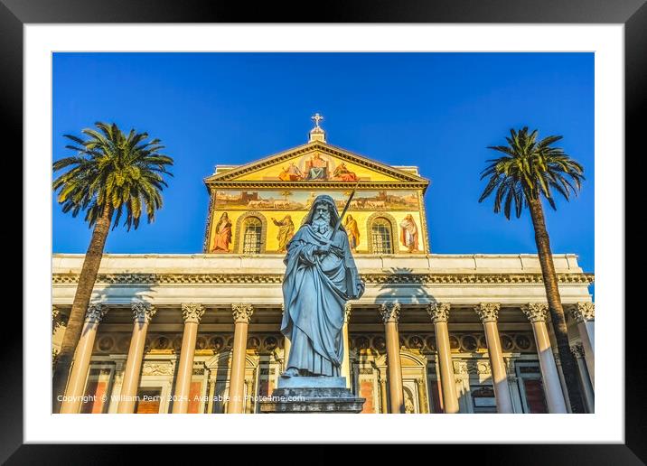 Statue Facade Papal Basilica Paul Beyond Walls Rome Italy Framed Mounted Print by William Perry