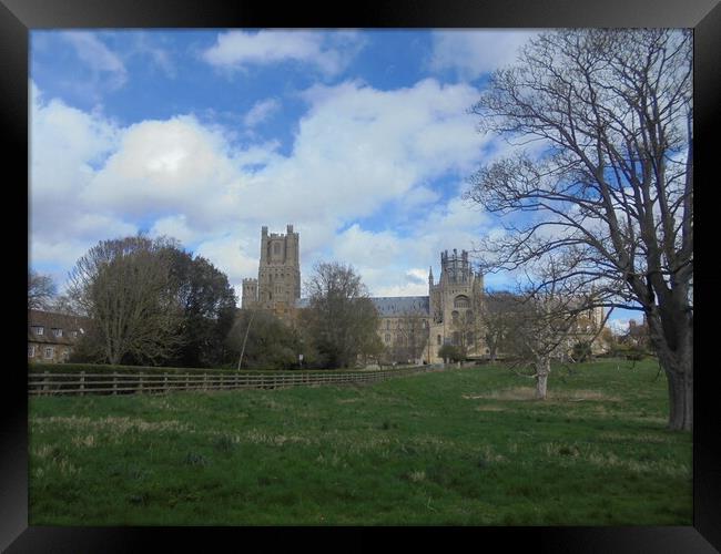 Ely Cathedral Landscape View Framed Print by Simon Hill