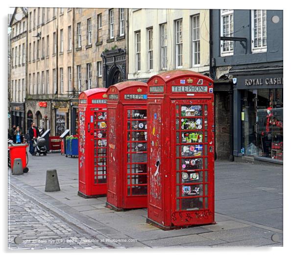 Red Phone Boxes Royal Mile Acrylic by dale rys (LP)
