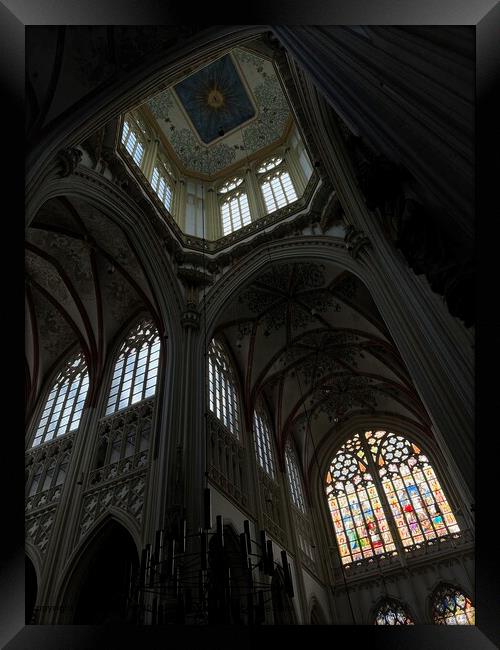 Symmetrical Glass Cathedral Interior Framed Print by Jānis Ālers