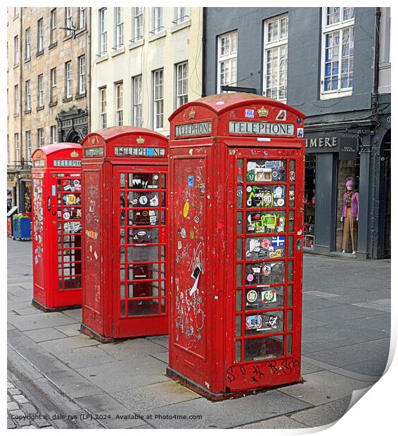 ROYAL MILE Red Phone Boxes Print by dale rys (LP)