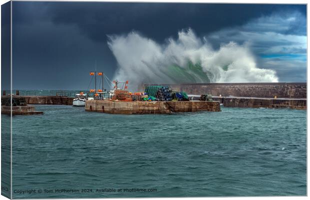 Wild Waves at Hopeman Harbour Canvas Print by Tom McPherson
