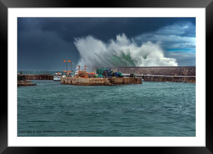 Wild Waves at Hopeman Harbour Framed Mounted Print by Tom McPherson