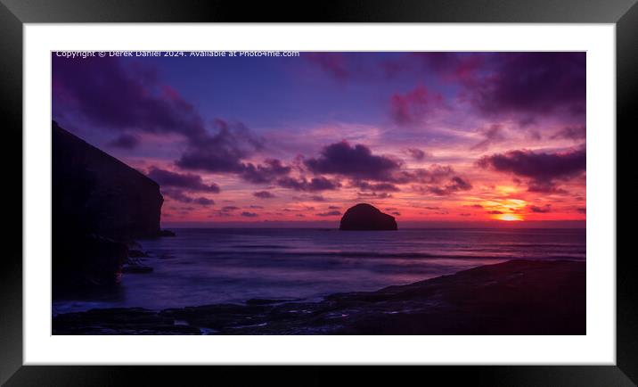 Trebarwith Strand Sunset Landscape Framed Mounted Print by Derek Daniel