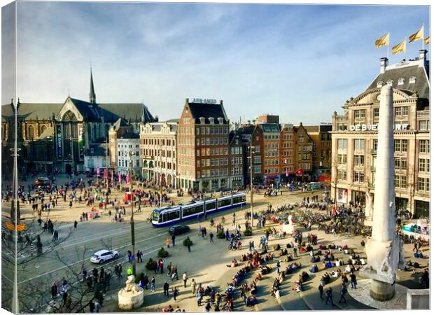 Vivid Dam Cityscape Amsterdam Canvas Print by Anmol Jain