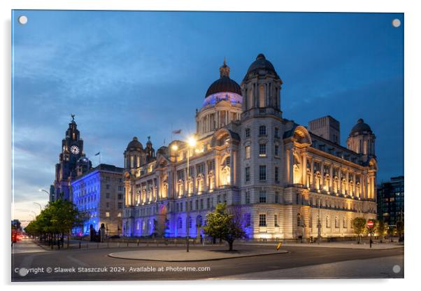 Liverpool Waterfront Evening Cityscape Acrylic by Slawek Staszczuk