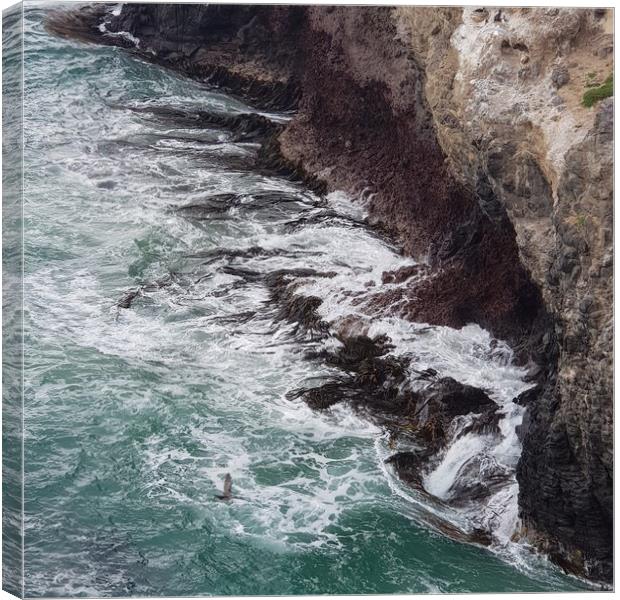 A sea waves hitting the cliff Canvas Print by Junya Rawson
