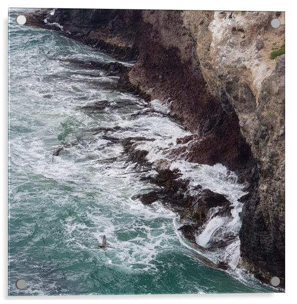 A sea waves hitting the cliff Acrylic by Junya Rawson