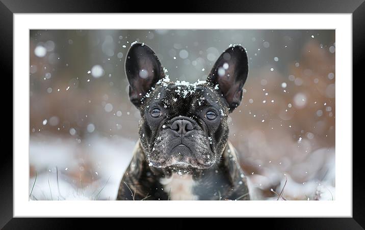 French Bulldog Snow Framed Mounted Print by K9 Art