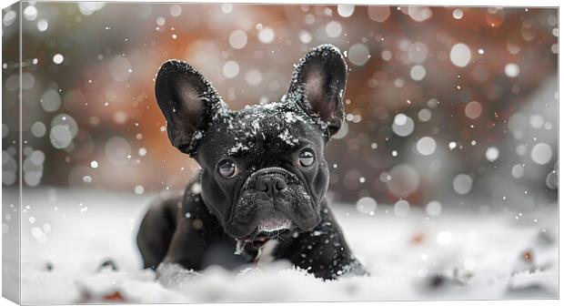 Colourful French Bulldog Snow Scene Canvas Print by K9 Art