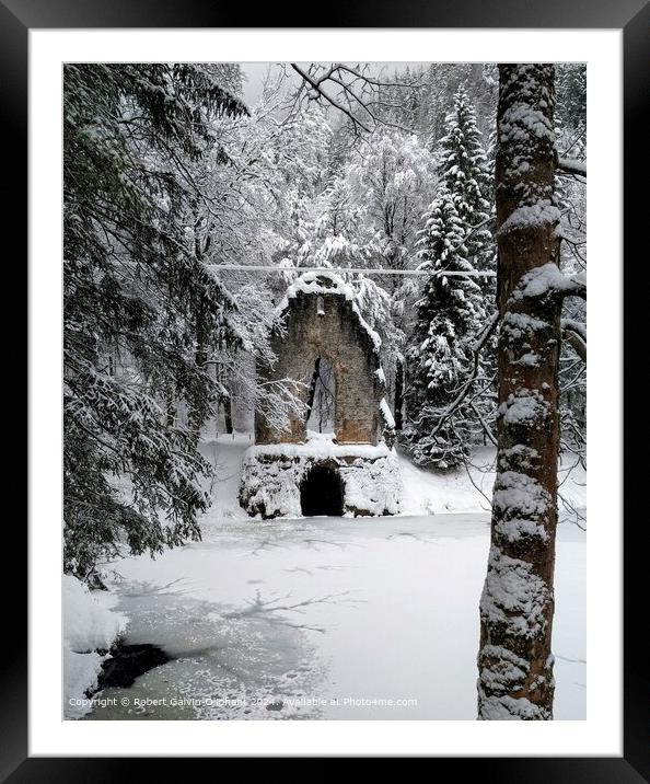 Artificial chapel ruin in snow Framed Mounted Print by Robert Galvin-Oliphant