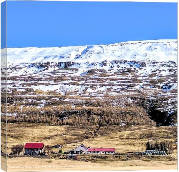 Iceland Farm Snowy Mountains Canvas Print by Robert Galvin-Oliphant